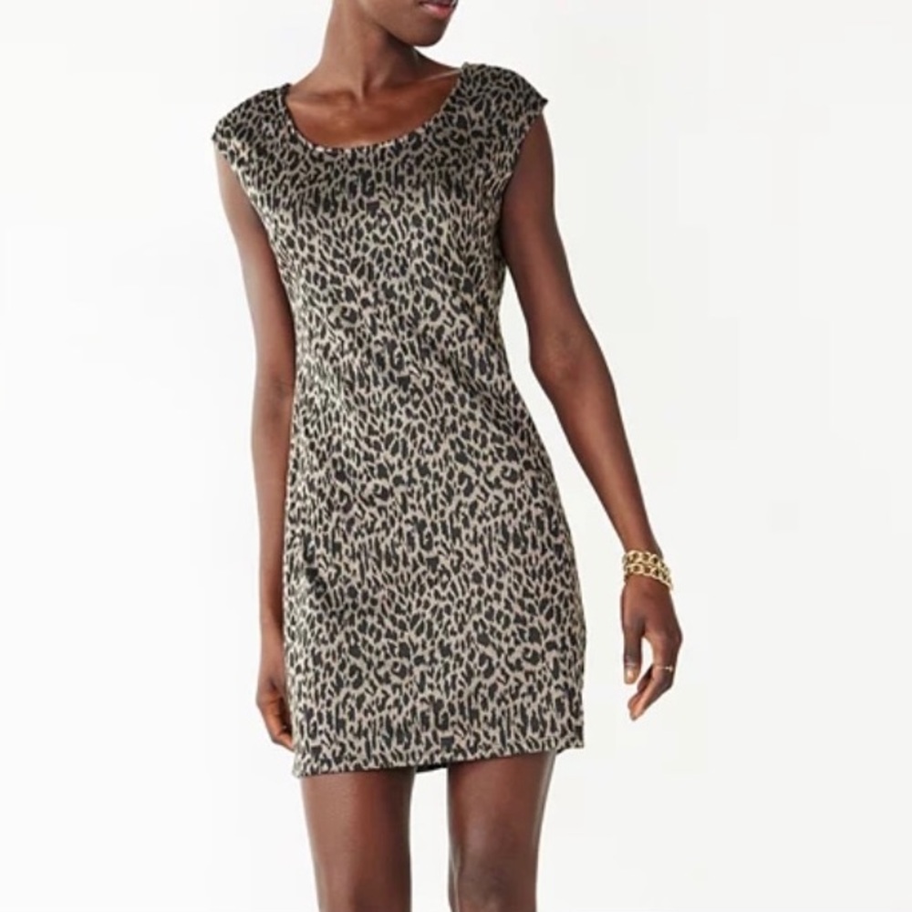 Nine West Mini Dress Scoop Neck Cap Sleeve Cheetah Animal Print Women’s Size XL